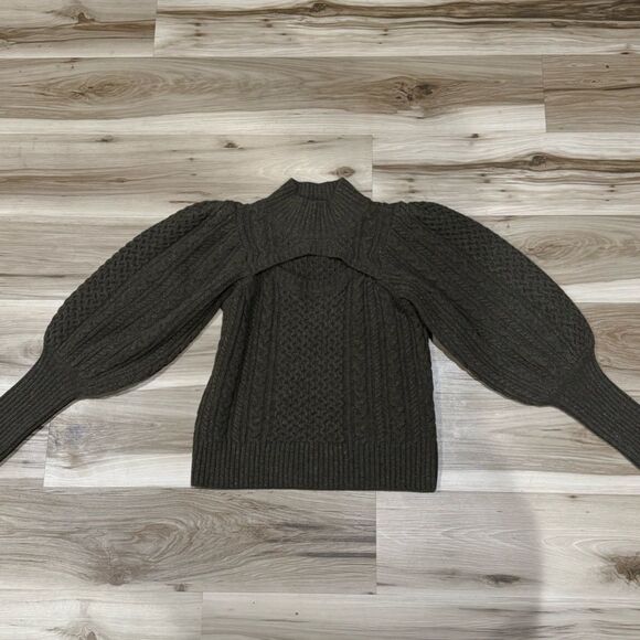 Sea New York Juliette Cable Knit Cut Out Green Merino Wool Sweater Women’s Small - Picture 4 of 6